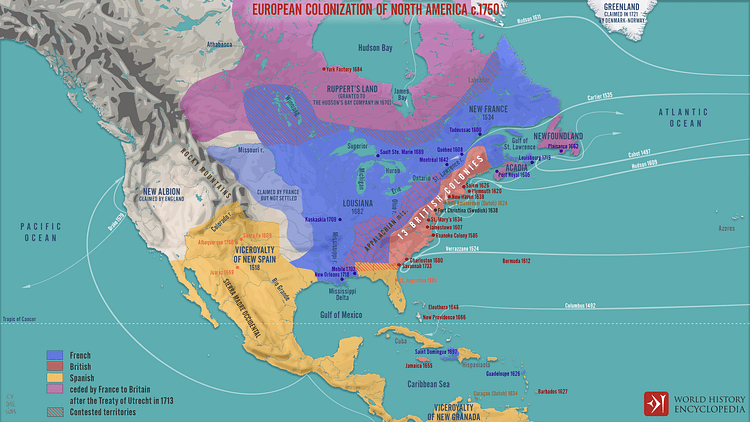 European Colonization of North America c.1750